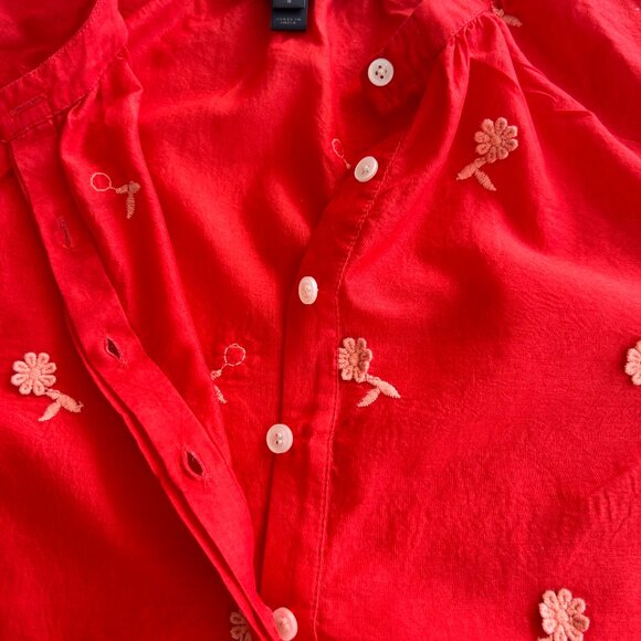 J. Crew Floral Applique Embroidered Cotton Voile Peasant Blouse/Top/Shirt Small - Picture 7 of 10